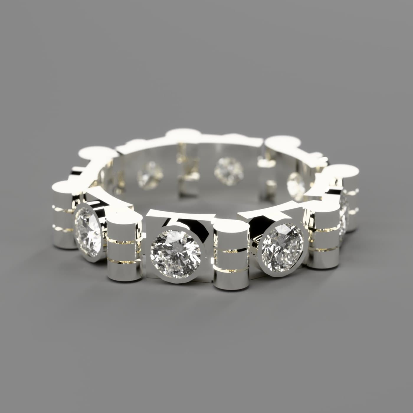 Render of the 925 silver link ring with white stones