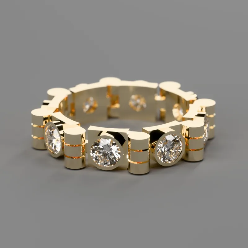 Anillo de eslabones en bisel, en oro de 18 k, render del portafolio
