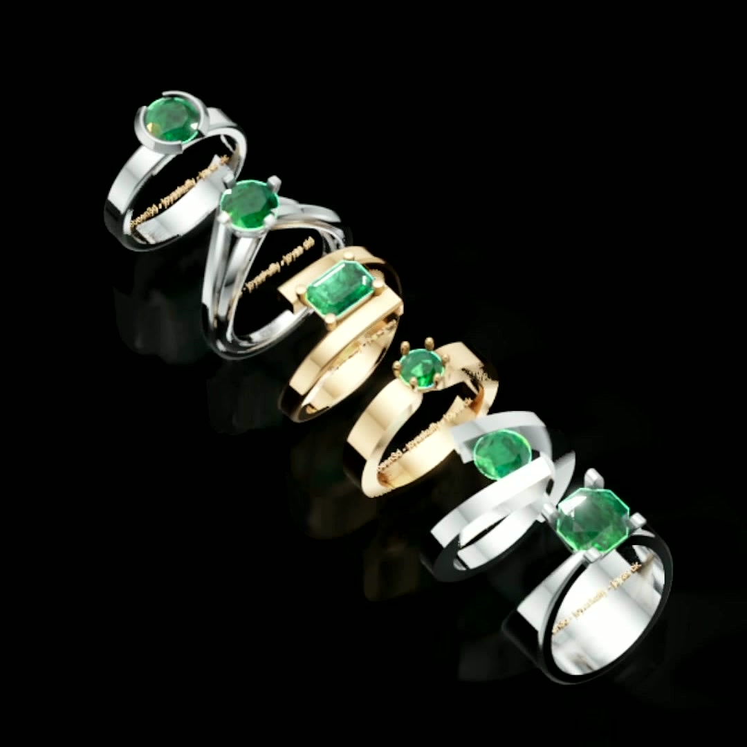 Emerald ring collection, yellow gold and white metal
