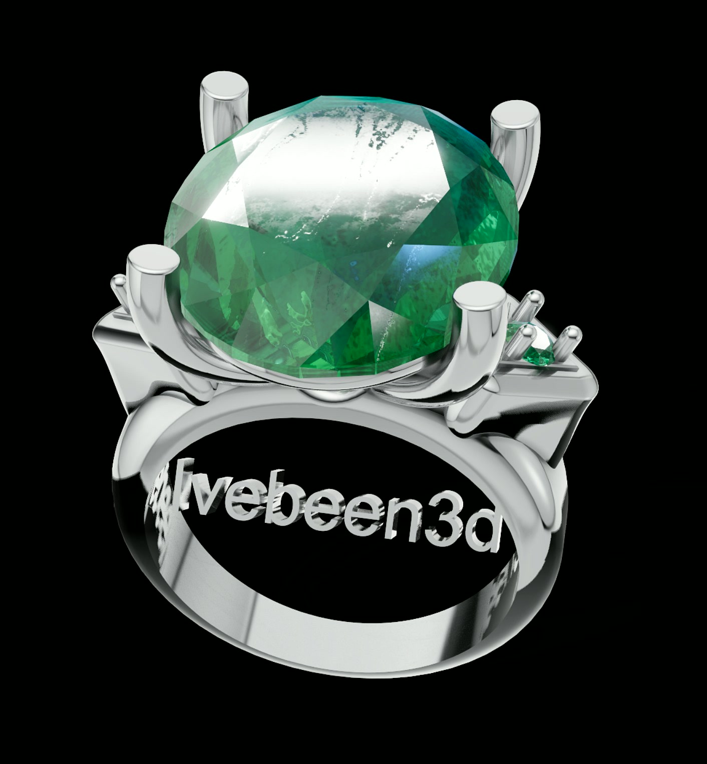 Statement ring with large round green stone, four prongs