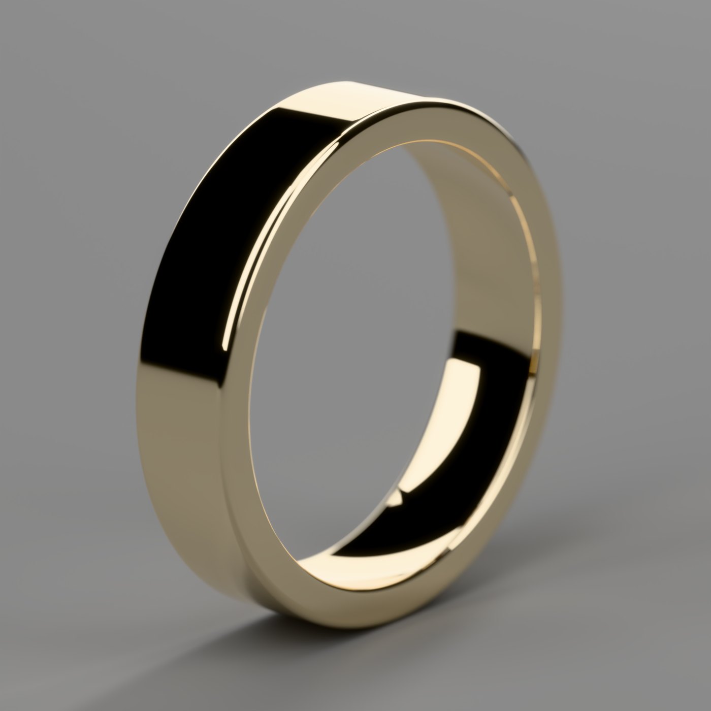 Argolla de matrimonio de ajuste cómodo en oro amarillo de 18 k, render con estilo de fotografía de estudio